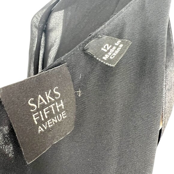 Saks Fifth Avenue Black Silk Blend Ruched Sleeveless Party Dress Size 12 - Picture 10 of 13